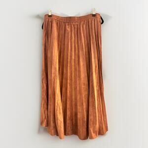 Rust Orange Pleated Midi Skirt